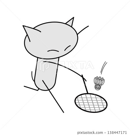 Badminton! A cat picking up a dropped shuttlecock. Badminton! A cat picking up a dropped shuttlecock. 138447171