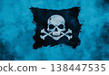 Grungy Skull and Crossbones Flag Design on Distressed Blue Background for Creative Projects 138447535