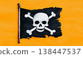 Hand-painted pirate flag with skull and crossbones on an orange background 138447537