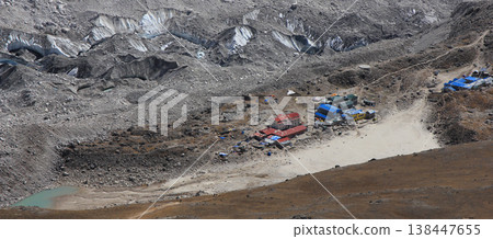 Khumbu Glacier and Gorak Shep, last buildings before the Everest Base Camp, Nepal. Khumbu Glacier and Gorak Shep, last buildings before the Everest Base Camp, Nepal. 138447655