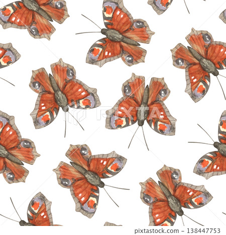 Watercolor seamless pattern with peacock butterflies Watercolor seamless pattern with peacock butterflies 138447753