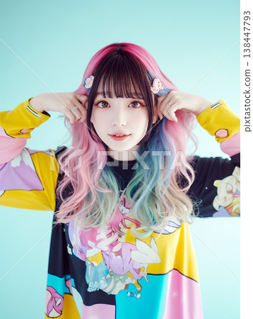 colorful hair woman 138447793