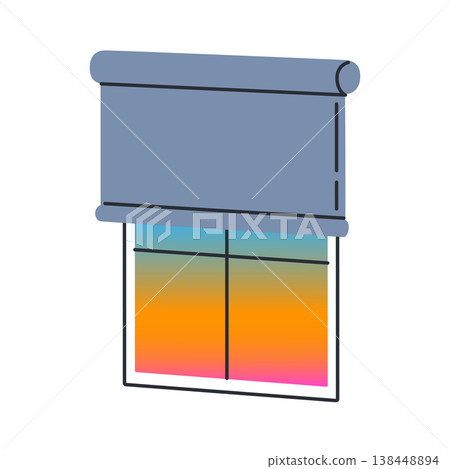 Blackout roller blind window icon, minimalist vector illustration with color gradient. Flat cartoon home interior and bedroom curtain clipart, isolated colored clipart on white background Blackout roller blind window icon, minimalist vector illustration with color gradient. Flat cartoon home interior and bedroom curtain clipart, isolated colored clipart on white background 138448894