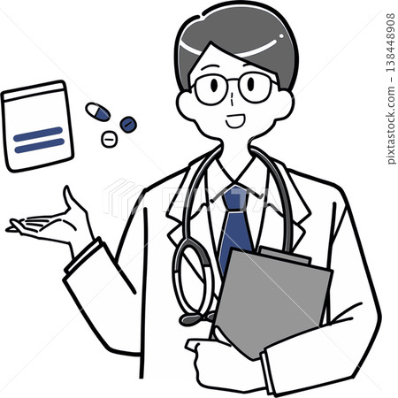 A male doctor presents and explains the medication. A male doctor presents and explains the medication. 138448908