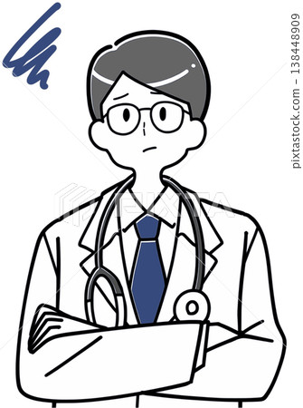 一位男醫生雙手交叉在胸前,陷入沉思。 一位男醫生雙手交叉在胸前,陷入沉思。 138448909