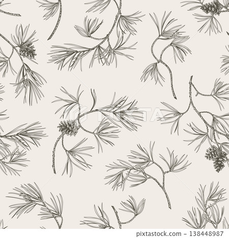 Seamless pattern with pine branches.  B&W 138448987