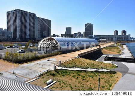 Ariake Waterfront Park and surrounding streetscape, Koto Ward, Tokyo Ariake Waterfront Park and surrounding streetscape, Koto Ward, Tokyo 138449018