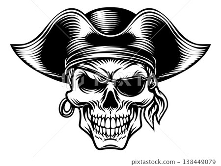 Pirate Skull Captain Hat Skeleton Vintage Design 138449079