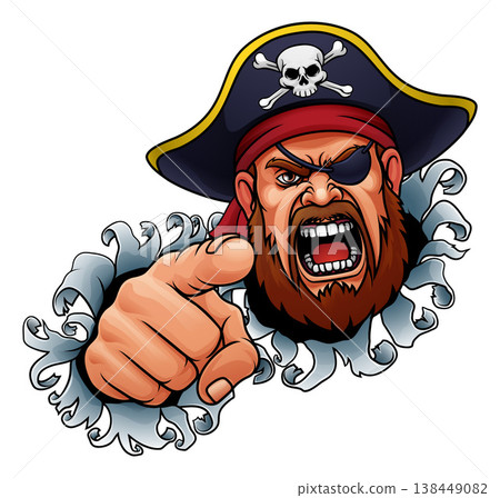Pirate Captain Angry Mascot Cartoon Man Face Head Pirate Captain Angry Mascot Cartoon Man Face Head 138449082