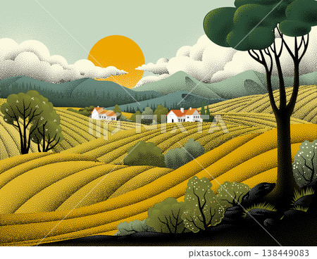 Fields Rolling Hills Farm Landscape Background Fields Rolling Hills Farm Landscape Background 138449083