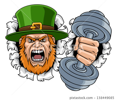 Leprechaun Celtic Irish Weight Lifting Gym Mascot Leprechaun Celtic Irish Weight Lifting Gym Mascot 138449085