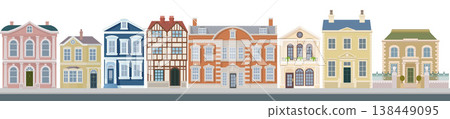 House Buildings Old City Street Scene Illustration 138449095