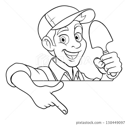 Gardener Garden Trowel Cartoon Handyman Man Mascot Gardener Garden Trowel Cartoon Handyman Man Mascot 138449097