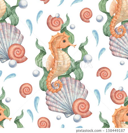 A seamless pattern featuring a seahorse and a sea creature 138449187