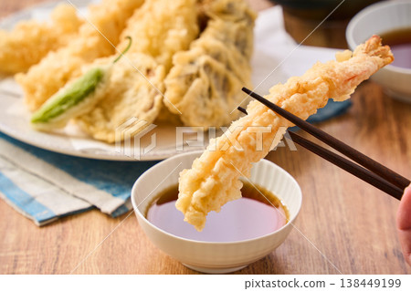 Assorted tempura: Shrimp, white fish, eggplant, shishito pepper, sweet potato Assorted tempura: Shrimp, white fish, eggplant, shishito pepper, sweet potato 138449199