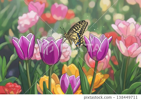 紫色鬱金香與鳳蝶 - 動漫 紫色鬱金香與鳳蝶 - 動漫 138449711