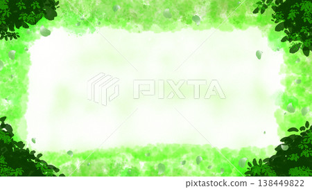 A horizontal green background illustration featuring fresh green leaves fluttering in the wind. 138449822