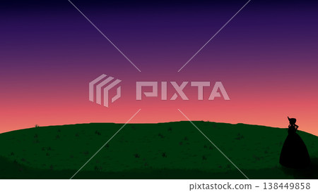 A horizontal landscape illustration of a sunset sky and silhouetted figures. A horizontal landscape illustration of a sunset sky and silhouetted figures. 138449858