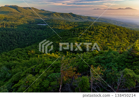 從Nyū眺望白駒池以及北八岳和淺間山的晨景 從Nyū眺望白駒池以及北八岳和淺間山的晨景 138450214