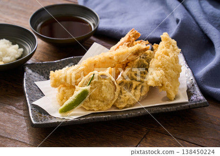Assorted tempura: Shrimp, white fish, eggplant, shishito pepper, sweet potato Assorted tempura: Shrimp, white fish, eggplant, shishito pepper, sweet potato 138450224