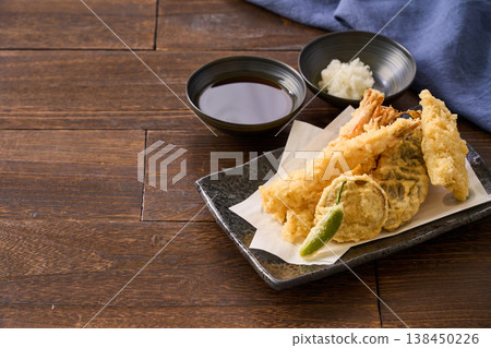 Assorted tempura: Shrimp, white fish, eggplant, shishito pepper, sweet potato Assorted tempura: Shrimp, white fish, eggplant, shishito pepper, sweet potato 138450226