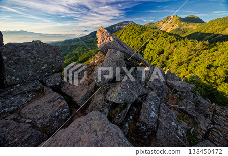 Morning view of Mt. Iou, Mt. Tengu, Mt. Fuji, and the Okuchichibu mountain range from Mt. Nyū in the northern Yatsugatake Mountains. Morning view of Mt. Iou, Mt. Tengu, Mt. Fuji, and the Okuchichibu mountain range from Mt. Nyū in the northern Yatsugatake Mountains. 138450472