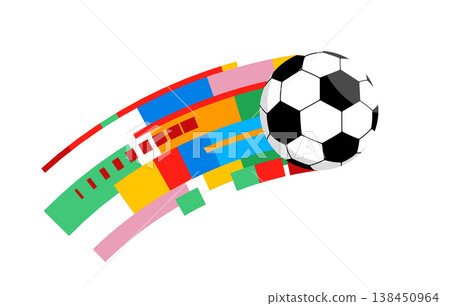 Colorful geometric soccer ball motion trail. World football championship illustrations and icons Colorful geometric soccer ball motion trail. World football championship illustrations and icons 138450964