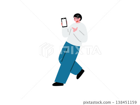 Illustration of a man showing his smartphone Illustration of a man showing his smartphone 138451159