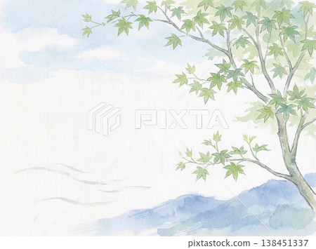 Watercolor painting: Fresh green leaves and blue sky Watercolor painting: Fresh green leaves and blue sky 138451337