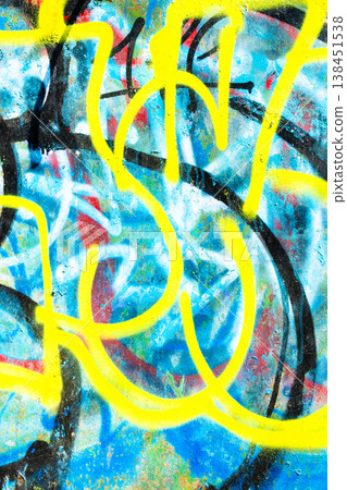Yellow Spray Paint Graffiti on Blue Grungy Concrete Wall Yellow Spray Paint Graffiti on Blue Grungy Concrete Wall 138451538