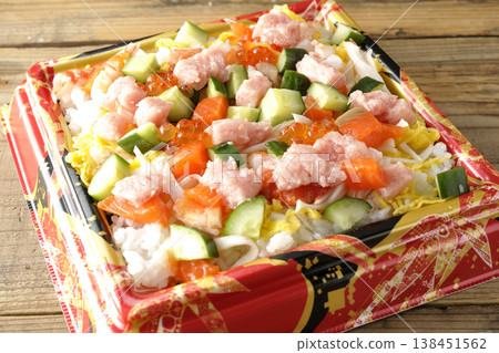 Chirashi sushi with plenty of toppings Chirashi sushi with plenty of toppings 138451562