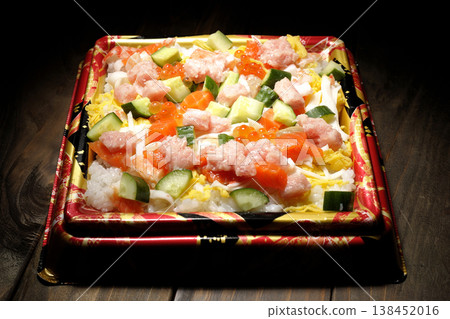 Chirashi sushi with plenty of toppings Chirashi sushi with plenty of toppings 138452016