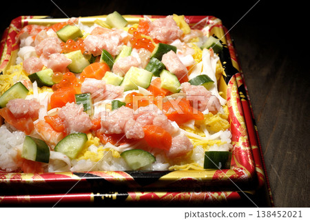 Chirashi sushi with plenty of toppings Chirashi sushi with plenty of toppings 138452021