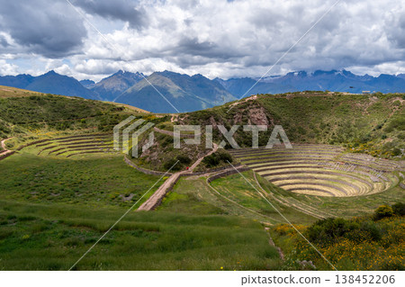 Inca agricultural terraces at Moray in the Sacred Valley, Peru 138452206