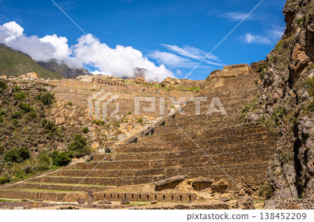 Panoramic view of the Inca fortress site Ollantaytambo in Peru 138452209