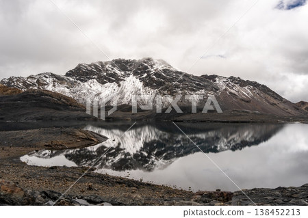 Pastoruri Glacier and its reflection in Huaraz, Peru Andean region Pastoruri Glacier and its reflection in Huaraz, Peru Andean region 138452213