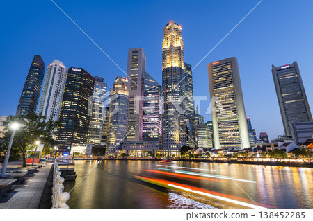 Panoramic view of the Financial District skyscrapers along the Singapore River. Panoramic view of the Financial District skyscrapers along the Singapore River. 138452285