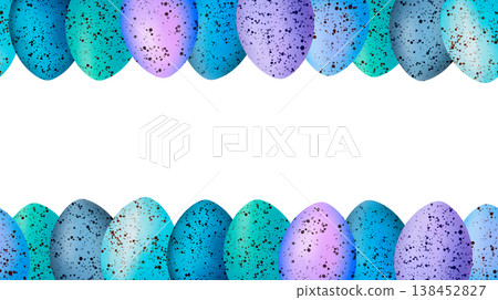 Easter colourful eggs with beautiful splashes. Horizontal seamless border. Watercolor Easter colourful eggs with beautiful splashes. Horizontal seamless border. Watercolor 138452827