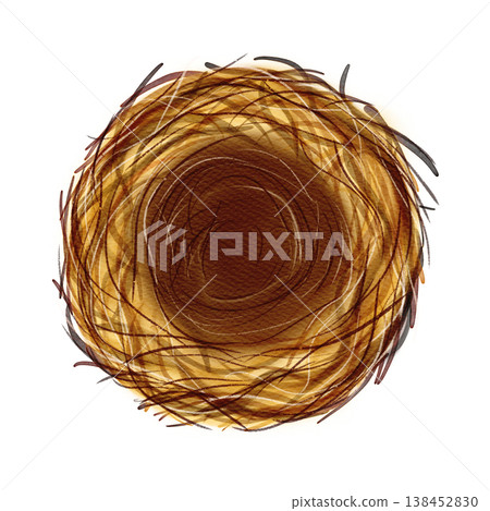 Beautiful nest from ocher and brown straw and branches. Watercolor digital illustration 138452830