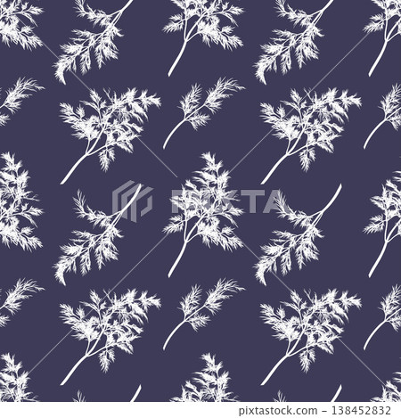 Dill plant. Monochrome botanical seamless pattern drawing of fragrant herbs and spices. Graphic ink vector 138452832
