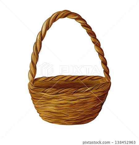 Brown wicker basket made of branches and viness, no leaves. Watercolor digital illustration Brown wicker basket made of branches and viness, no leaves. Watercolor digital illustration 138452963