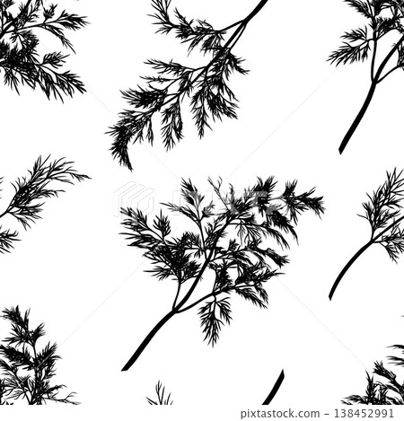 Dill plant. Monochrome botanical seamless pattern 138452991