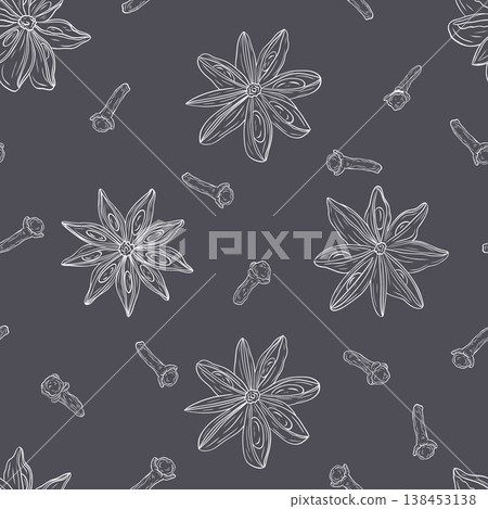 Star anise, dry cloves. Botanical seamless pattern Star anise, dry cloves. Botanical seamless pattern 138453138