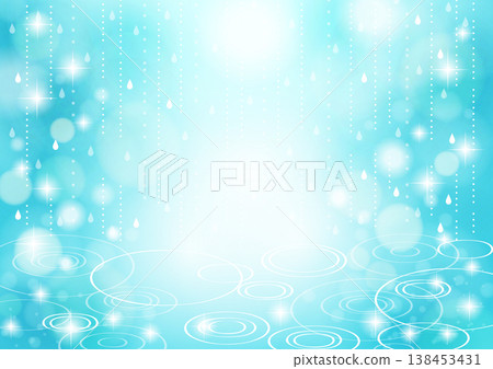 Rainy season background illustration, sparkly, blue, horizontal, cute Rainy season background illustration, sparkly, blue, horizontal, cute 138453431