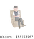 An illustration of a young man waiting his turn in a waiting room. 138453567