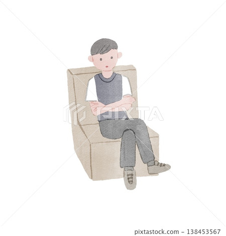 一幅描繪一位年輕男子在候診室等待的插圖。 138453567