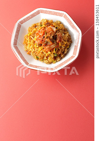 A single serving of spicy kimchi fried rice. 138453611