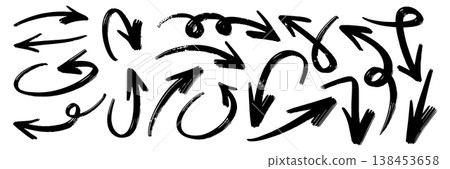 Hand Drawn Black Brush Arrow Collection Set Hand Drawn Black Brush Arrow Collection Set 138453658