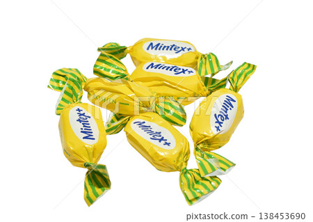Candies with lemon and menthol flavor. Candies with lemon and menthol flavor. 138453690