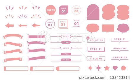 Decorative set, pink tones, speech bubble frame Decorative set, pink tones, speech bubble frame 138453814